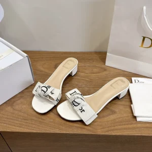 Dior Women J'Adior Heeled Slide Ivory Embroidered Cotton KDO708LEC