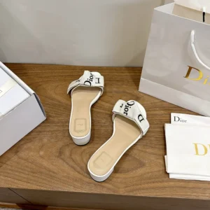 Dior Women J'Adior Heeled Slide Ivory Embroidered Cotton KDO708LEC