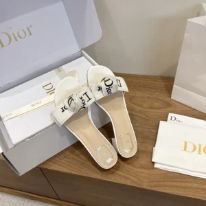 Dior Women J'Adior Heeled Slide Ivory Embroidered Cotton KDO708LEC
