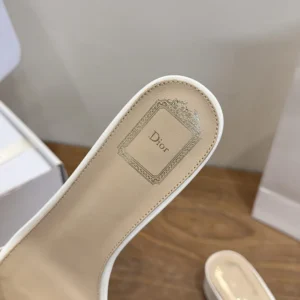 Dior Women J'Adior Heeled Slide Ivory Embroidered Cotton KDO708LEC