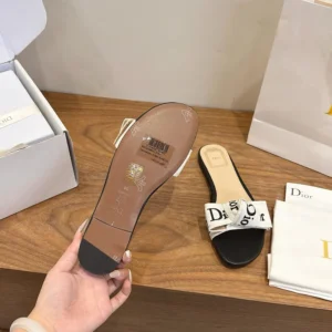 Dior Women J'Adior Slide Black Embroidered Cotton KDO707LEC