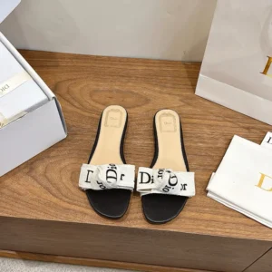 Dior Women J'Adior Slide Black Embroidered Cotton KDO707LEC