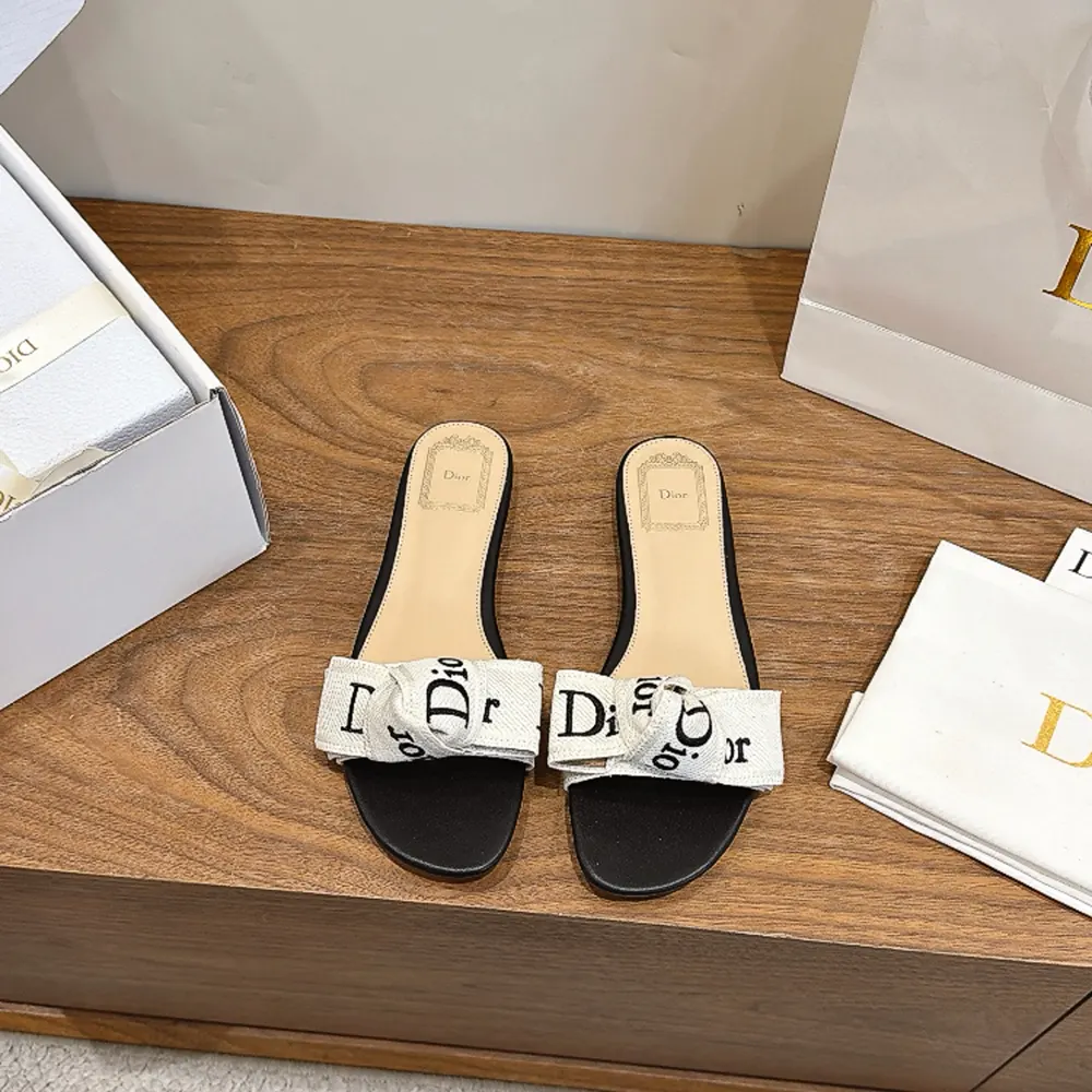 Dior Women J'Adior Slide Black Embroidered Cotton KDO707LEC