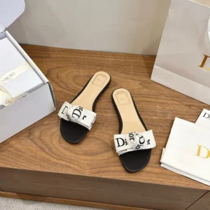 Dior Women J'Adior Slide Black Embroidered Cotton KDO707LEC