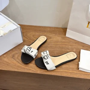 Dior Women J'Adior Slide Black Embroidered Cotton KDO707LEC