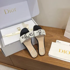 Dior Women J'Adior Slide Black Embroidered Cotton KDO707LEC