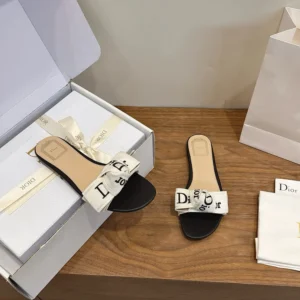 Dior Women J'Adior Slide Black Embroidered Cotton KDO707LEC