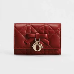 Dior Women Lady Dior Glycine Wallet Garance Red Cannage Lambskin S2607OUQA