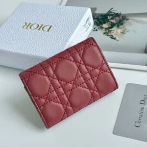 Dior Women Lady Dior Glycine Wallet Garance Red Cannage Lambskin S2607OUQA