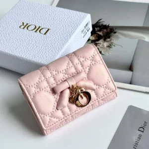 Dior Women Lady Dior Glycine Wallet Rose Tendre Cannage Lambskin S2607OUQA