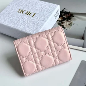 Dior Women Lady Dior Glycine Wallet Rose Tendre Cannage Lambskin S2607OUQA