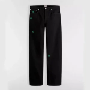 Dior Women Long Regular Jeans with Dior Clover Embroideries Black Cotton Twill