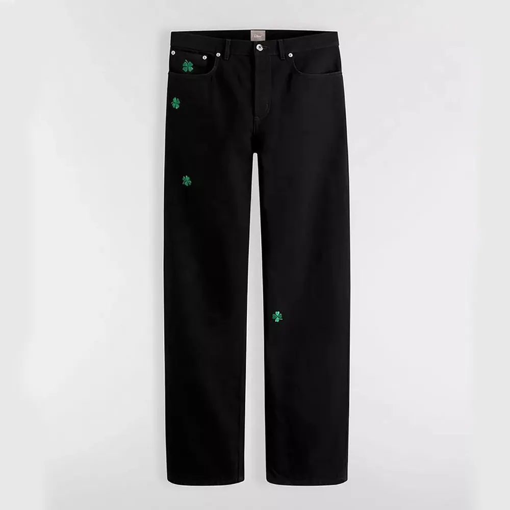 Dior Women Long Regular Jeans with Dior Clover Embroideries Black Cotton Twill