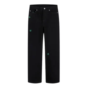 Dior Women Long Regular Jeans with Dior Clover Embroideries Black Cotton Twill