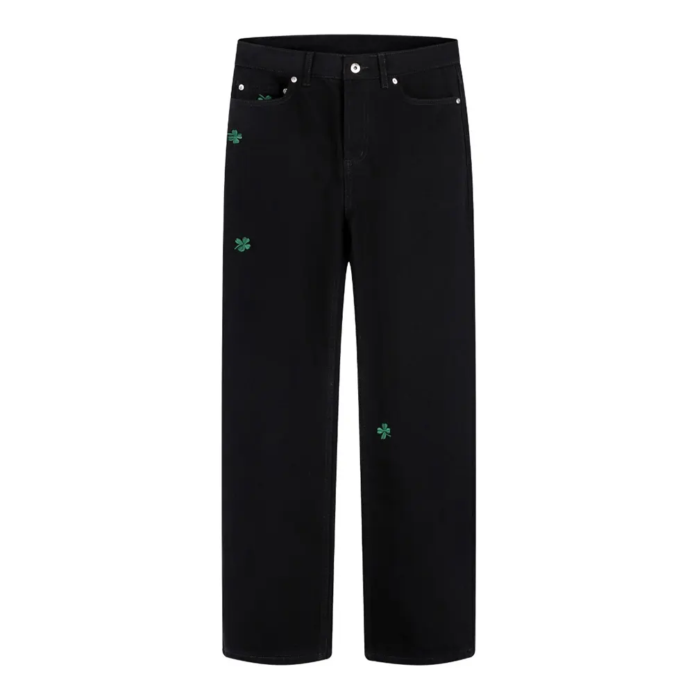 Dior Women Long Regular Jeans with Dior Clover Embroideries Black Cotton Twill