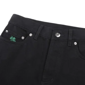 Dior Women Long Regular Jeans with Dior Clover Embroideries Black Cotton Twill