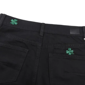 Dior Women Long Regular Jeans with Dior Clover Embroideries Black Cotton Twill