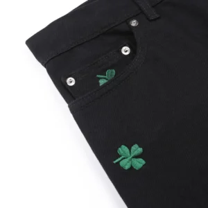 Dior Women Long Regular Jeans with Dior Clover Embroideries Black Cotton Twill
