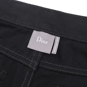 Dior Women Long Regular Jeans with Dior Clover Embroideries Black Cotton Twill