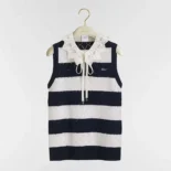 Dior Women Marinière Sweater Vest White and Navy Blue Openwork Cashmere Knit