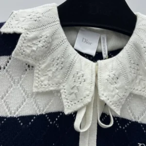 Dior Women Marinière Sweater Vest White and Navy Blue Openwork Cashmere Knit
