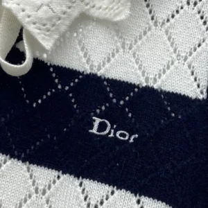 Dior Women Marinière Sweater Vest White and Navy Blue Openwork Cashmere Knit