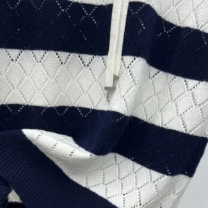 Dior Women Marinière Sweater Vest White and Navy Blue Openwork Cashmere Knit