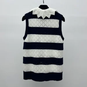 Dior Women Marinière Sweater Vest White and Navy Blue Openwork Cashmere Knit