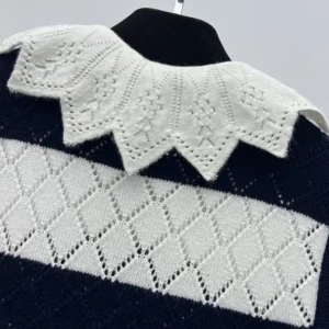Dior Women Marinière Sweater Vest White and Navy Blue Openwork Cashmere Knit