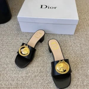Dior Women Médaillon Buckle Heeled Slide Black Lambskin KCO695LAB