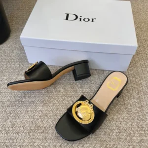Dior Women Médaillon Buckle Heeled Slide Black Lambskin KCO695LAB