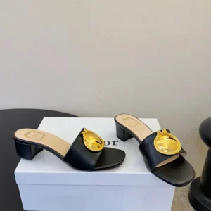 Dior Women Médaillon Buckle Heeled Slide Black Lambskin KCO695LAB