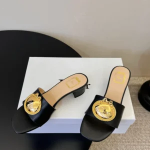 Dior Women Médaillon Buckle Heeled Slide Black Lambskin KCO695LAB