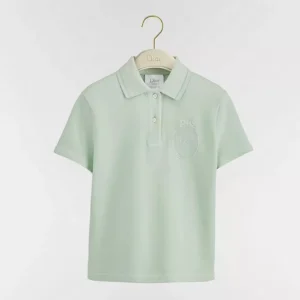 Dior Women Médaillon Embroidered Polo Shirt Green Cotton-Blend Piqué 623T16A4C95
