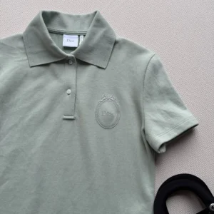 Dior Women Médaillon Embroidered Polo Shirt Green Cotton-Blend Piqué 623T16A4C95
