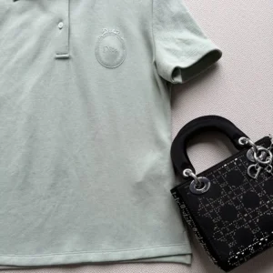 Dior Women Médaillon Embroidered Polo Shirt Green Cotton-Blend Piqué 623T16A4C95
