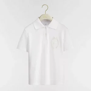 Dior Women Médaillon Embroidered Polo Shirt White Cotton-Blend Piqué 623T16A4C95