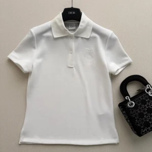 Dior Women Médaillon Embroidered Polo Shirt White Cotton-Blend Piqué 623T16A4C95