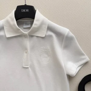 Dior Women Médaillon Embroidered Polo Shirt White Cotton-Blend Piqué 623T16A4C95