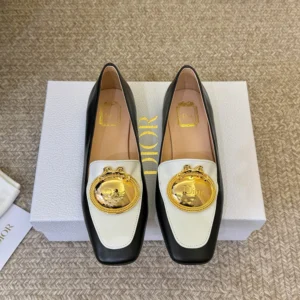 Dior Women Médaillon Loafer Black and White Lambskin KDF215LAB