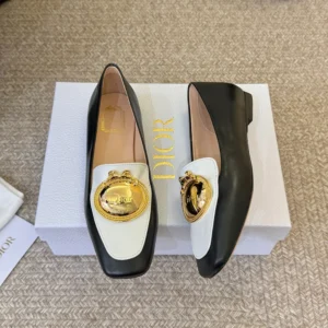 Dior Women Médaillon Loafer Black and White Lambskin KDF215LAB