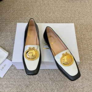Dior Women Médaillon Loafer Black and White Lambskin KDF215LAB