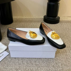 Dior Women Médaillon Loafer Black and White Lambskin KDF215LAB