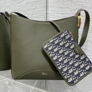 Dior Women Medium Dior Médaillon Bucket Bag Khaki Grained Calfskin