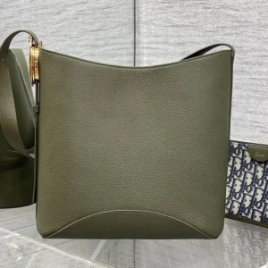 Dior Women Medium Dior Médaillon Bucket Bag Khaki Grained Calfskin