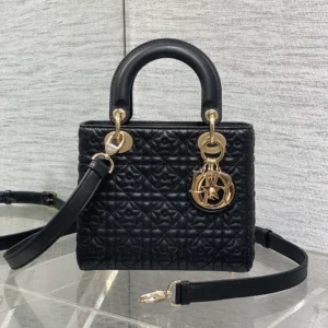 Dior Women Mini Lady Dior Dioramour Bag Black Cannage Lambskin with Star Motif