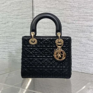 Dior Women Mini Lady Dior Dioramour Bag Black Cannage Lambskin with Star Motif