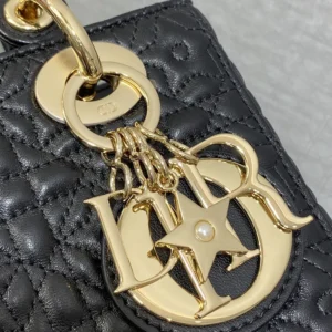 Dior Women Mini Lady Dior Dioramour Bag Black Cannage Lambskin with Star Motif