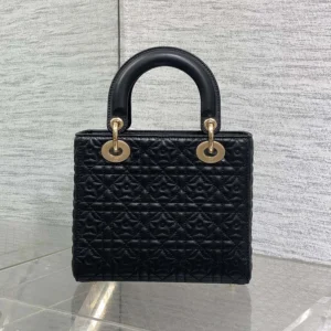 Dior Women Mini Lady Dior Dioramour Bag Black Cannage Lambskin with Star Motif