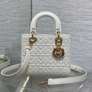 Dior Women Mini Lady Dior Dioramour Bag Latte Cannage Lambskin with Star Motif